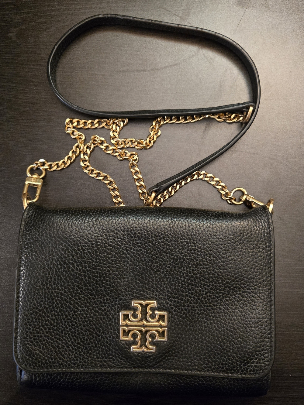 Tory Burch Britten Pebbled Leather Chain Crossbody Bag